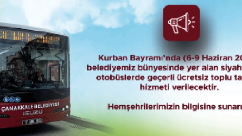 Çanakkale'de Bayram Süresince Belediye Otobüsleri Ücretsiz
