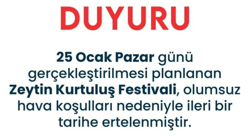 Küçükkuyu Zeytin Kurtuluş Festivali ertelendi