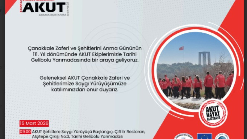 AKUT Arama Kurtarma Derneği, Çanakkale Zaferi 111.Yıl Etkinliği Düzenliyor