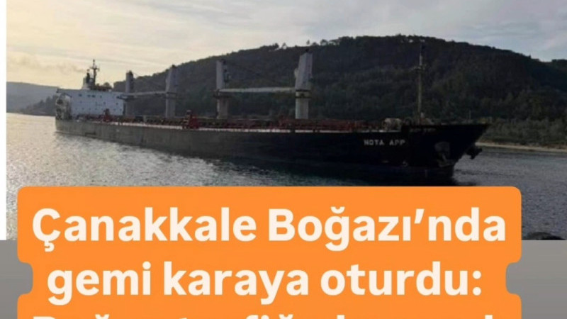Çanakkale’de Tahıl Yüklü Geminin Karaya Oturdu