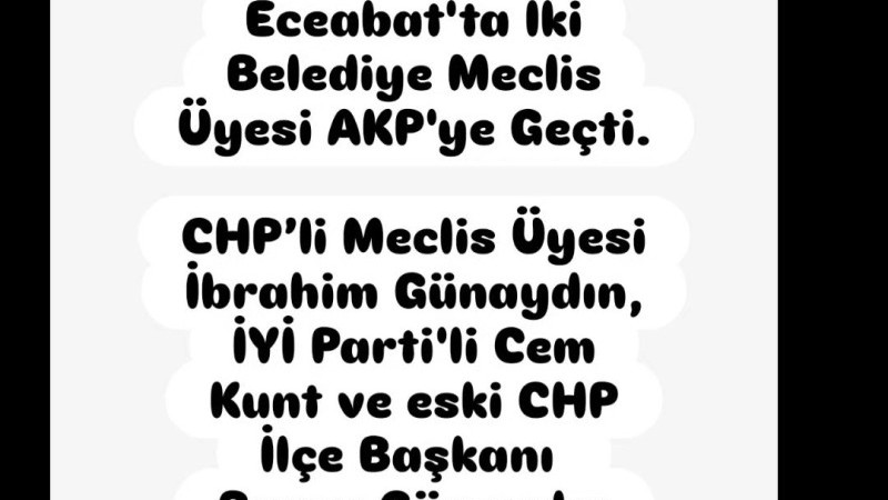 Eceabat'ta İki Belediye Meclis Üyesi AKP'ye Geçti
