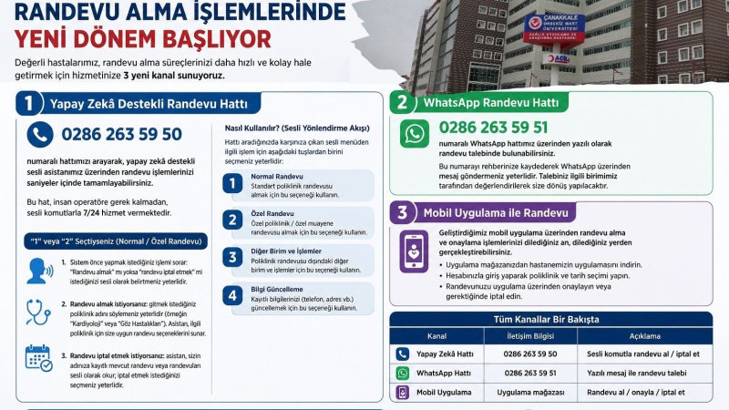 ÇOMÜ Hastanesi'nde Randevu Alma İşlemlerinde Yeni Dönem