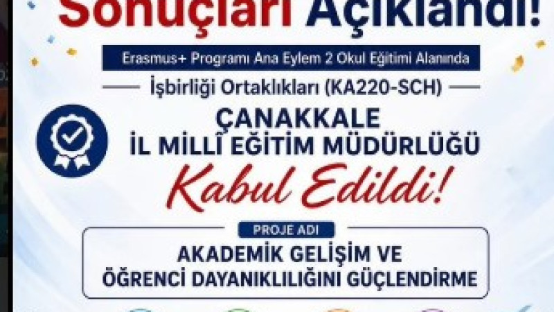 Çanakkale İl Millî Eğitim Müdürlüğü’nün Erasmus+ KA220 Projesi Kabul Edildi